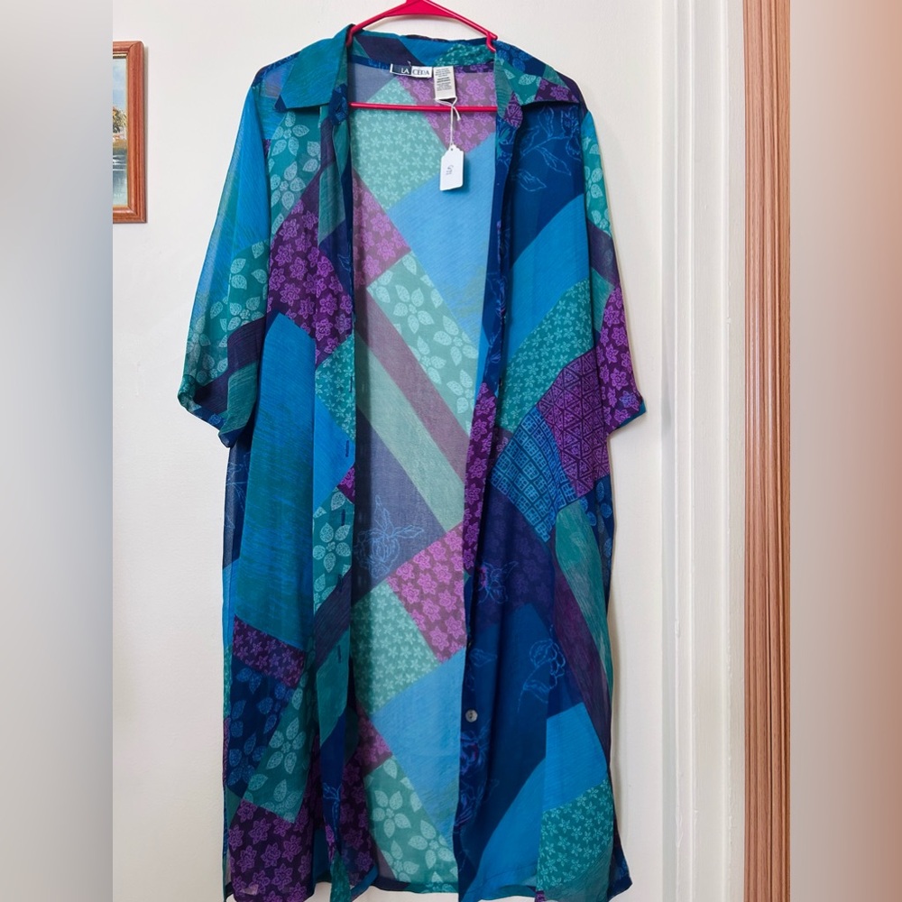 ❌SOLD❌671- La Cera printed vintage coverup/Kimono - Picture 1 of 6
